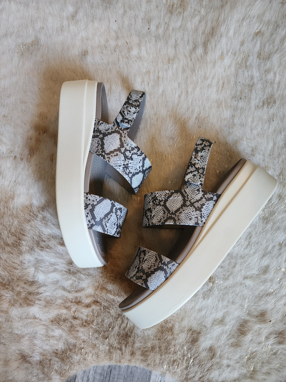 Crocs Literide Brooklyn Wedge Snakeskin Sandals Slip On Shoes Womans Size 10